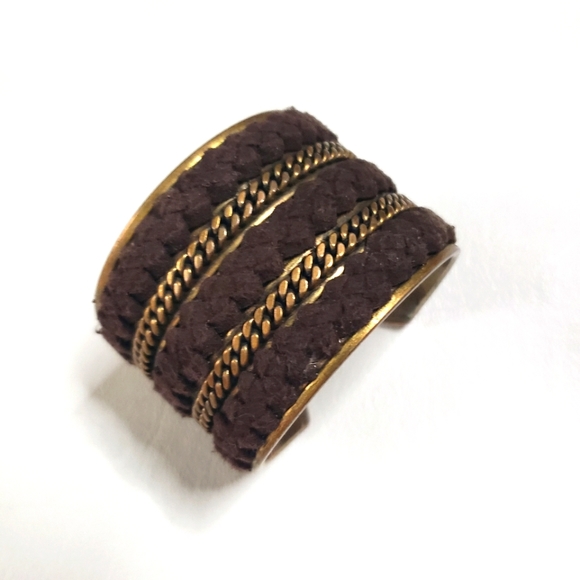 Lucky Brand Jewelry - Lucky Brand Brass Chained and Leather Gold Cuff Bracelet